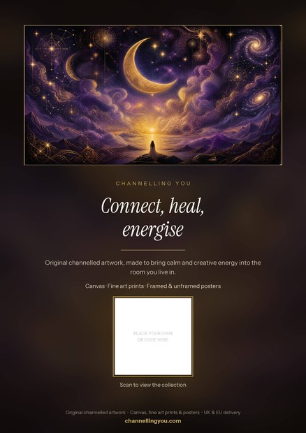 Connect, heal, energise poster with a blank square for your own QR code