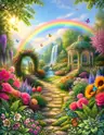 Rainbow Garden Deluxe — a luminous rainbow garden with gazebo, waterfall and blooms